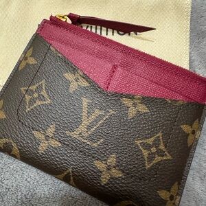 Louis Vuitton Monogram Zipped Card Holder in Brown and Burgundy RARE